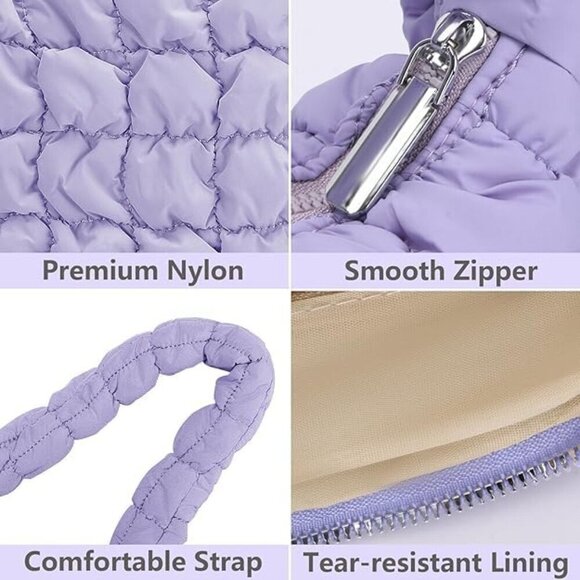 Quilted Puffer Tote Bag Women Large Nylon Lightweight Stylish Organizer - Picture 3 of 6